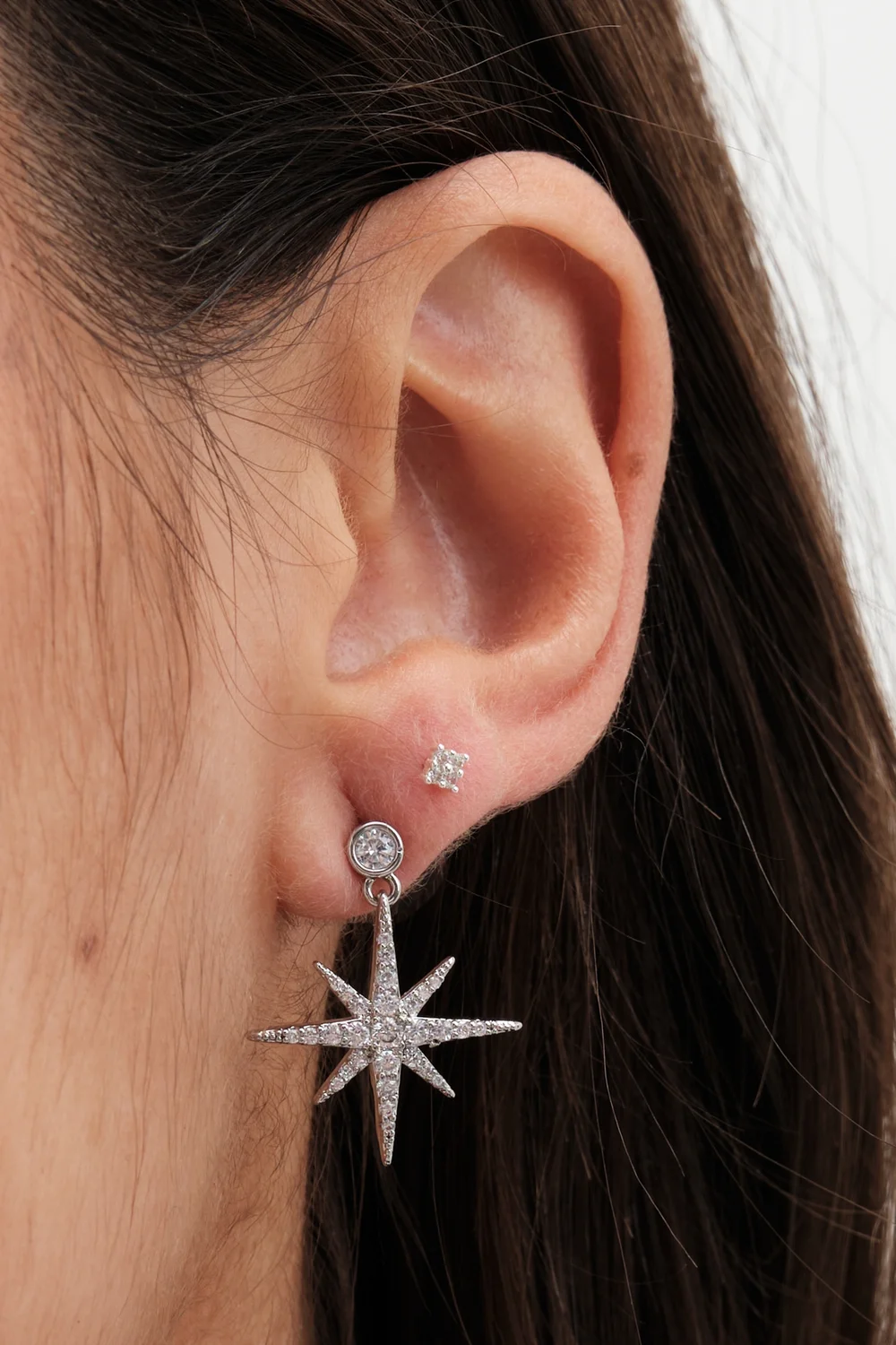 Jon Richard Silver Plated Cubic Zirconia Star Drop Earrings - One Size Image 1