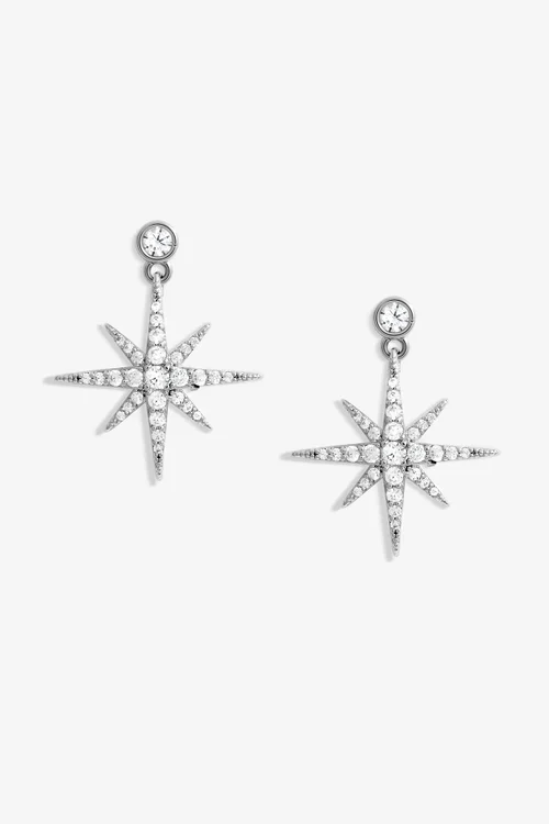 Jon Richard Silver Plated Cubic Zirconia Star Drop Earrings - One Size Image 2