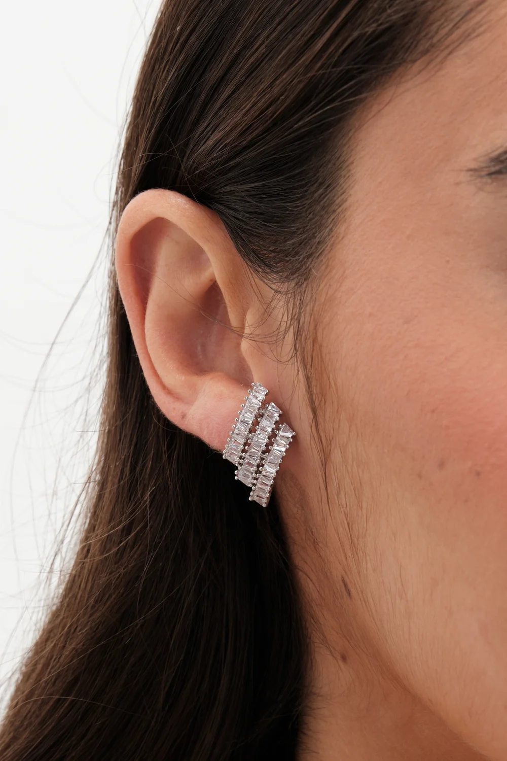 Jon Richard Rhodium Plated Cubic Zirconia Baguette Stud Clip Earrings - One Size Image 2