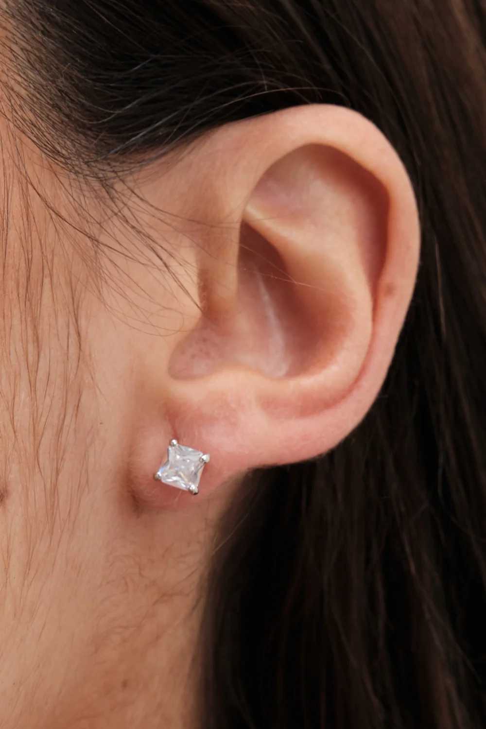 Jon Richard Rhodium Plated Cubic Zirconia Square Stud Earrings - One Size Image 1