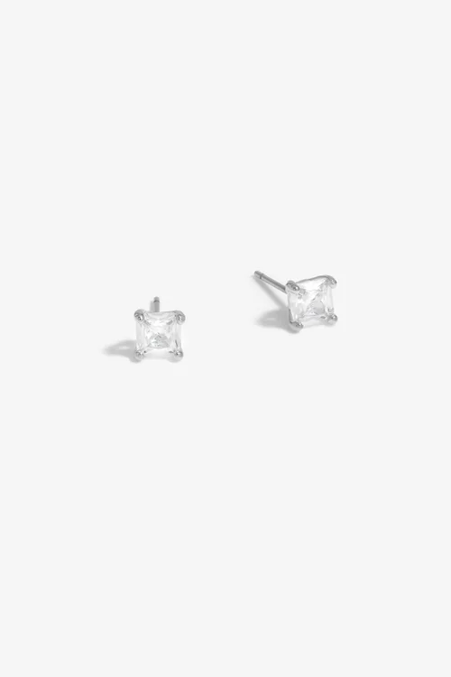 Jon Richard Rhodium Plated Cubic Zirconia Square Stud Earrings - One Size Image 2