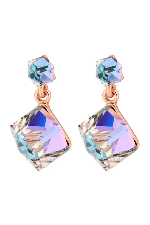 Jon Richard Radiance Collection Rose Gold Plated Aurora Borealis Cube Drop Earrings - One Size Image 1