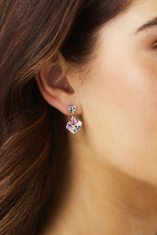 Jon Richard Radiance Collection Rose Gold Plated Aurora Borealis Cube Drop Earrings - One Size Image 2