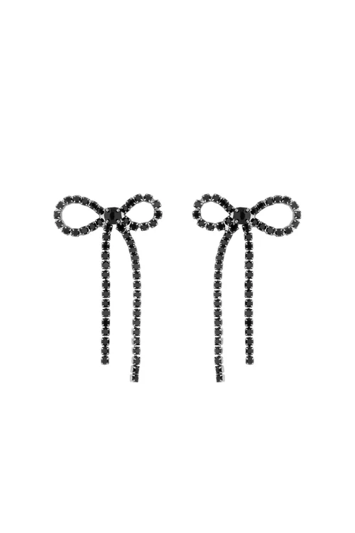 Jon Richard Hematite Plated Jet Bow Earrings - One Size Image 1