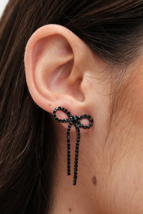 Jon Richard Hematite Plated Jet Bow Earrings - One Size Image 2