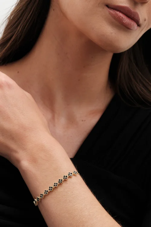 Jon Richard Gold Plated And Jet Clover Toggle Bracelet - One Size Image 1
