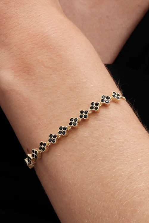 Jon Richard Gold Plated And Jet Clover Toggle Bracelet - One Size Image 2