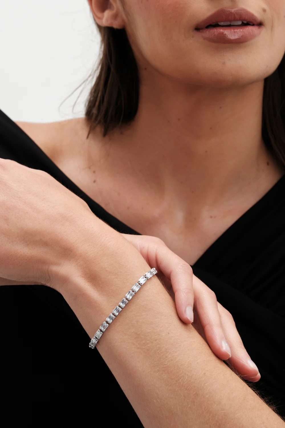 Jon Richard Rhodium Plated Crystal Baguette Bracelet - One Size Image 1