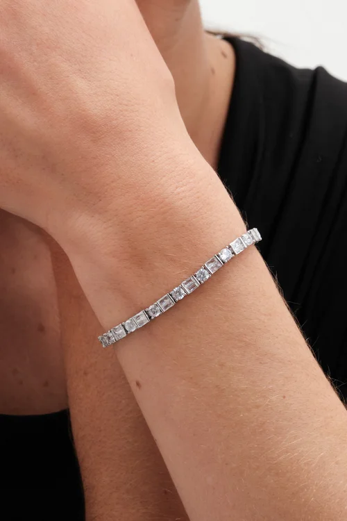 Jon Richard Rhodium Plated Crystal Baguette Bracelet - One Size Image 2