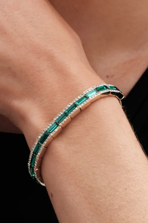 Jon Richard Gold Plated Emerald Baguette Stretch Bracelet - One Size Image 1