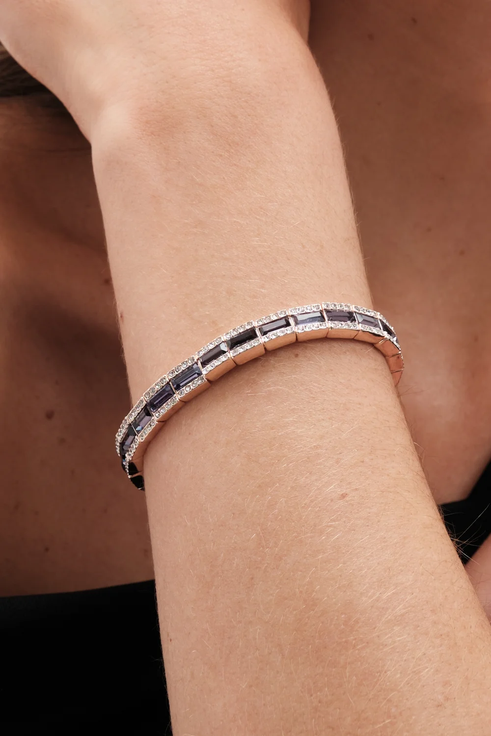 Jon Richard Rose Gold Plated Amethyst Baguette Stretch Bracelet - One Size Image 1