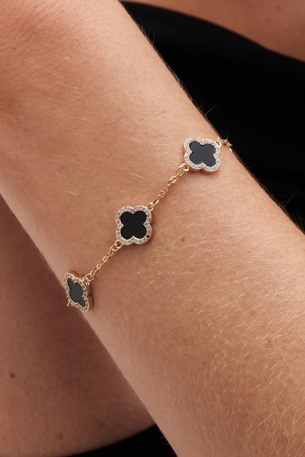 Jon Richard Gold Plated Jet Enamel Clover Bracelet - One Size Image 1