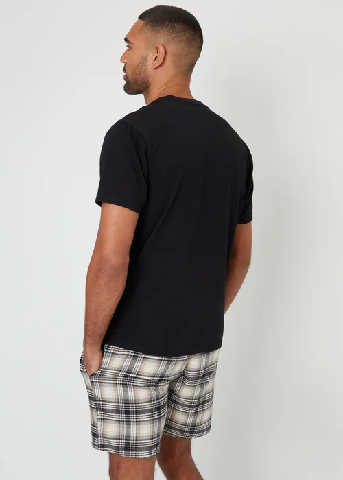 Threadbare Black Dray Shortie Check Pyjama Set - Small Image 2