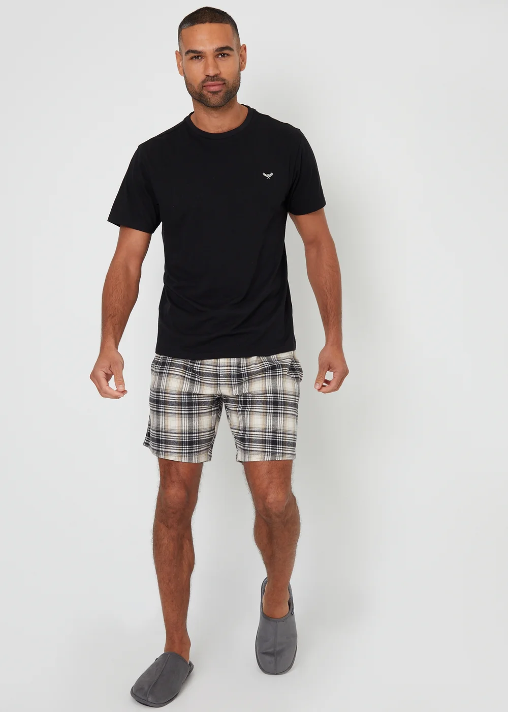 Threadbare Black Dray Shortie Check Pyjama Set - Small Image 3