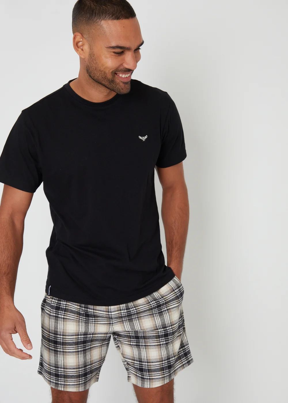 Threadbare Black Dray Shortie Check Pyjama Set - Small Image 1