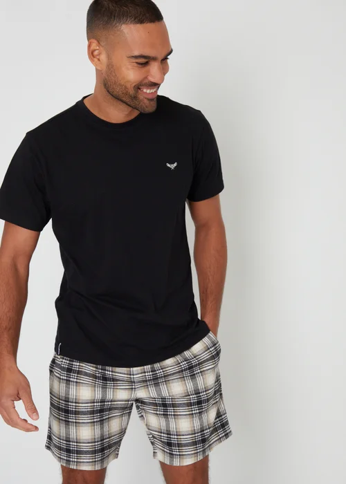 Threadbare Black Dray Shortie Check Pyjama Set - Small Image 1