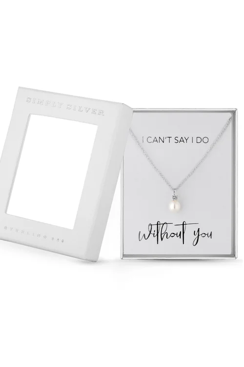 Sterling Silver 925 White Cubic Zirconia Short Pearl Pendant Necklace - One Size Image 2