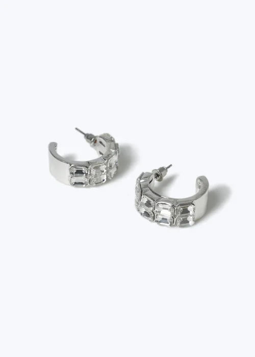 Silver Crystal Row Hoops - One Size Image 2