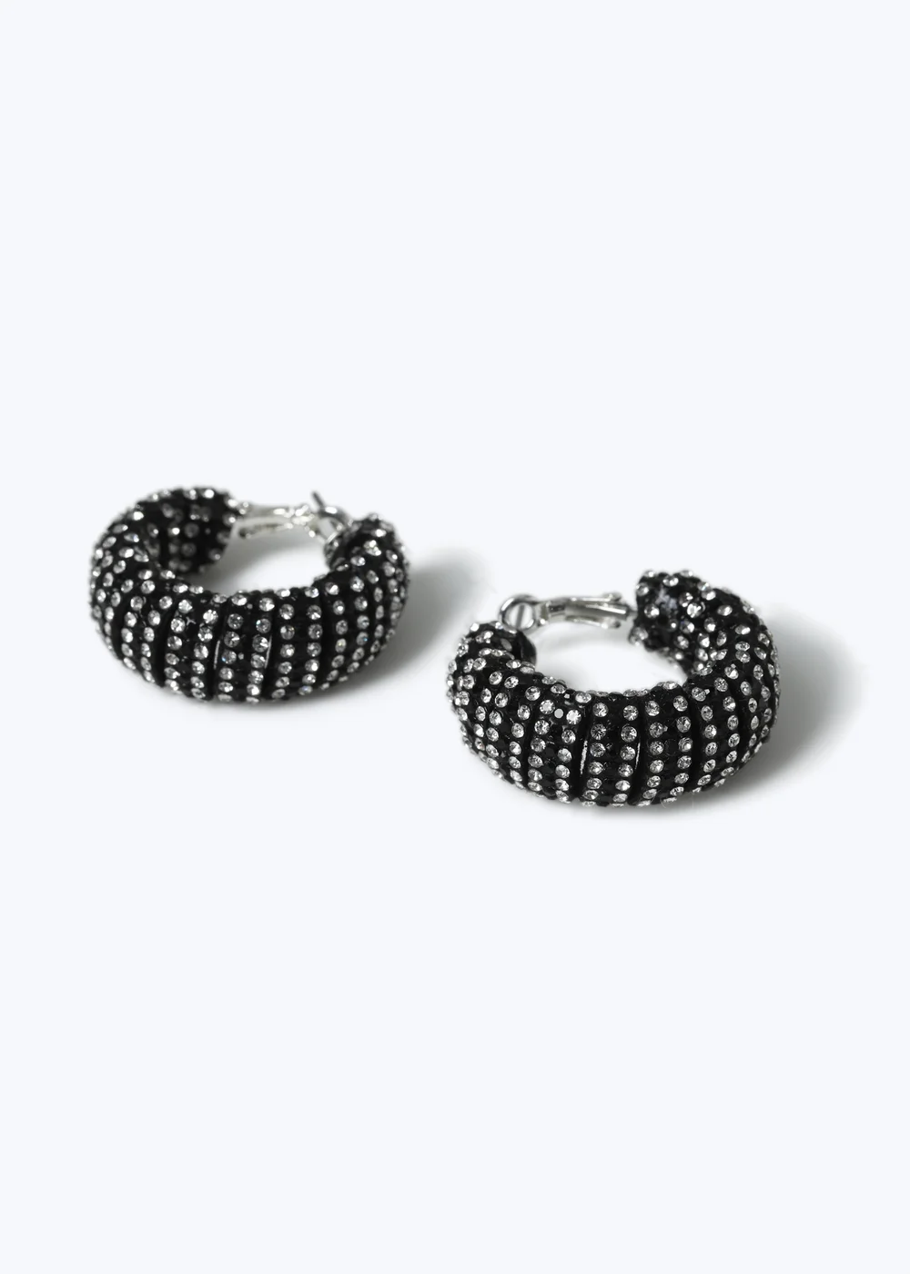 Black Crystal Chunky Hoop Earrings - One Size Image 2