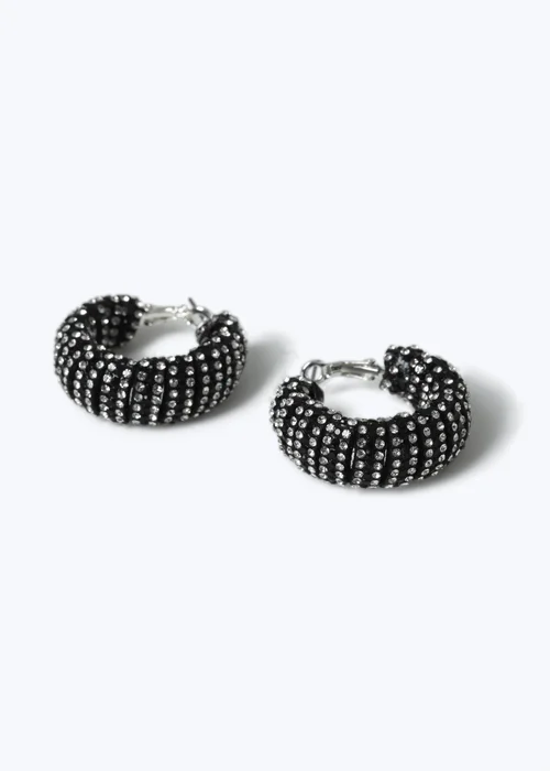 Black Crystal Chunky Hoop Earrings - One Size Image 2