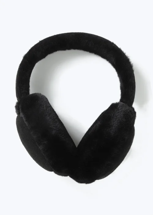 Black Suede Faux Fur Ear Muffs - One Size Image 1