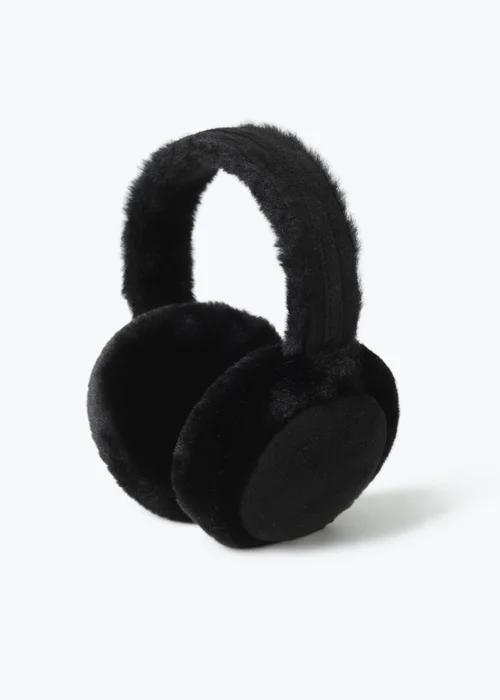Black Suede Faux Fur Ear Muffs - One Size Image 2