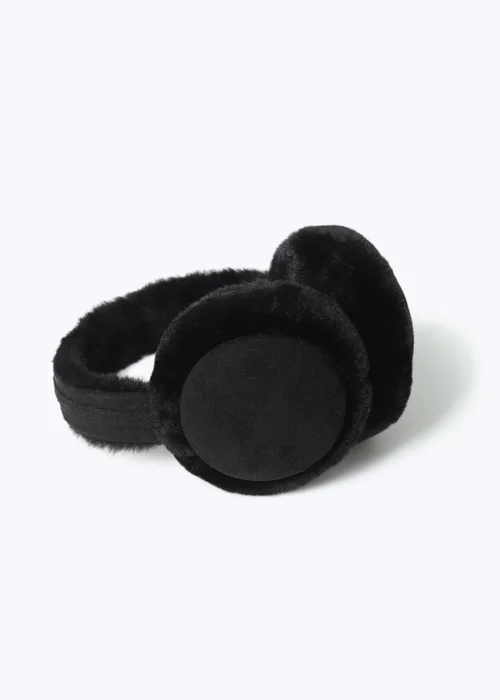 Black Suede Faux Fur Ear Muffs - One Size Image 3
