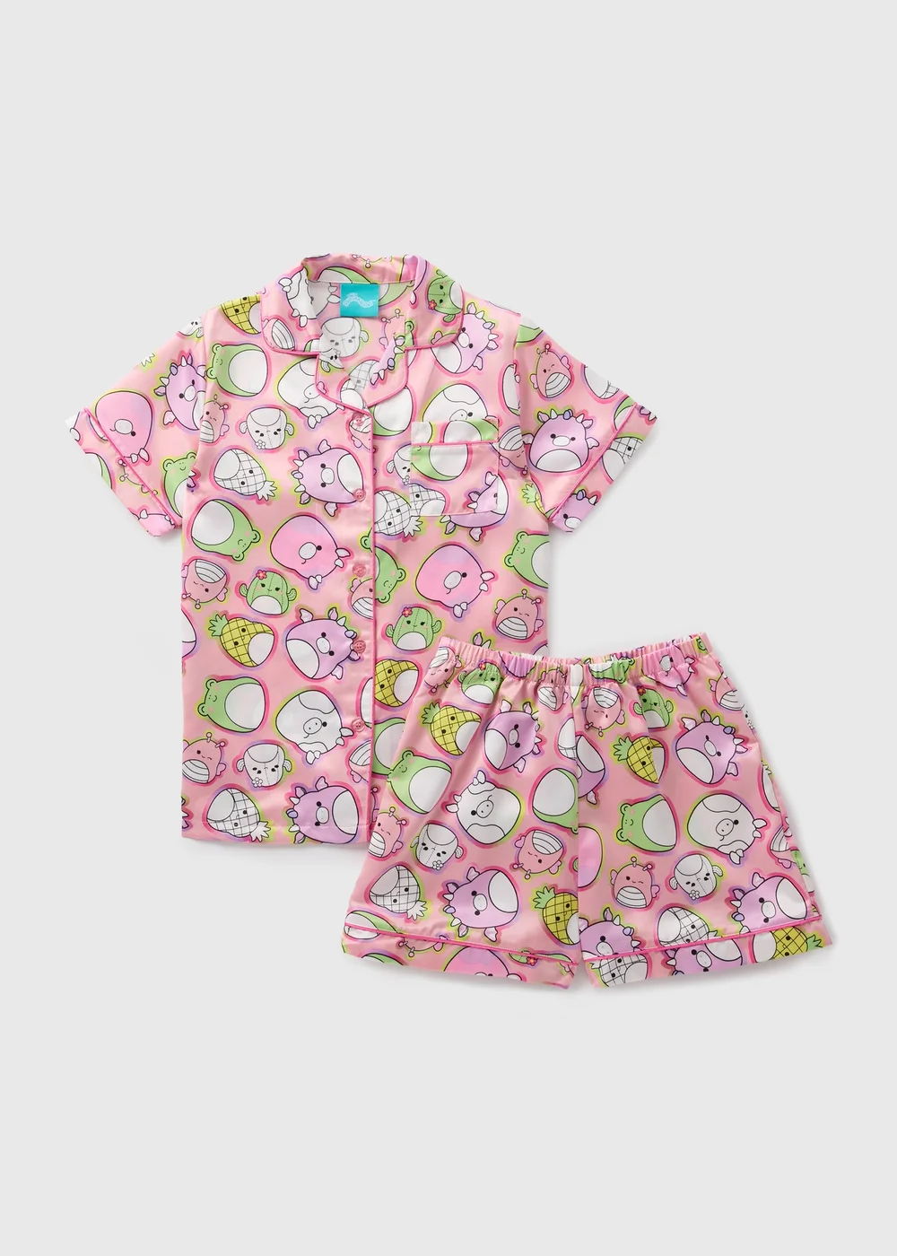 Squishmallows Girls Pink Satin Pyjama Set (7-13yrs) - Age 10 Years Image 1
