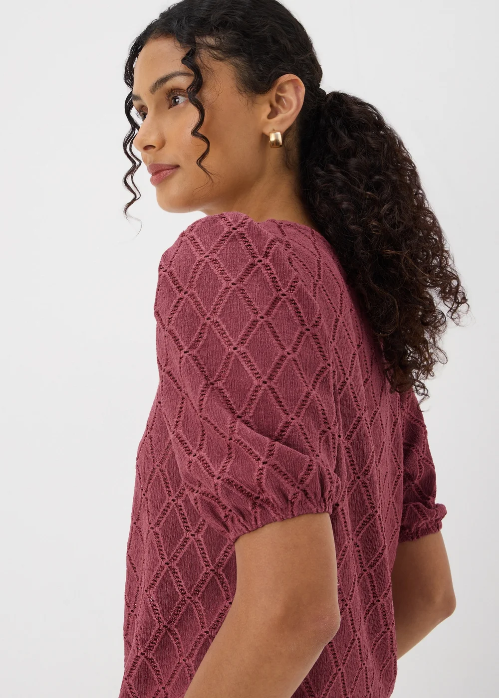 Pink Textured Puff Sleeve Top - 8 Image 2
