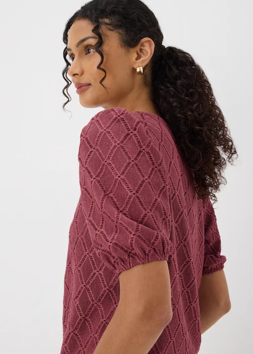 Pink Textured Puff Sleeve Top - 8 Image 2