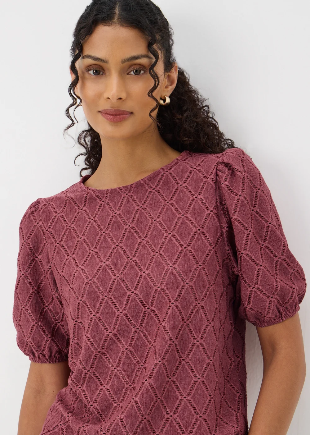 Pink Textured Puff Sleeve Top - 8 Image 1