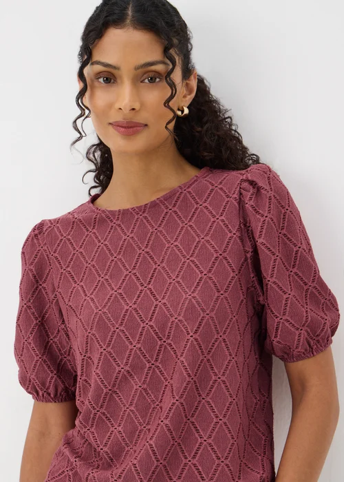 Pink Textured Puff Sleeve Top - 8 Image 1