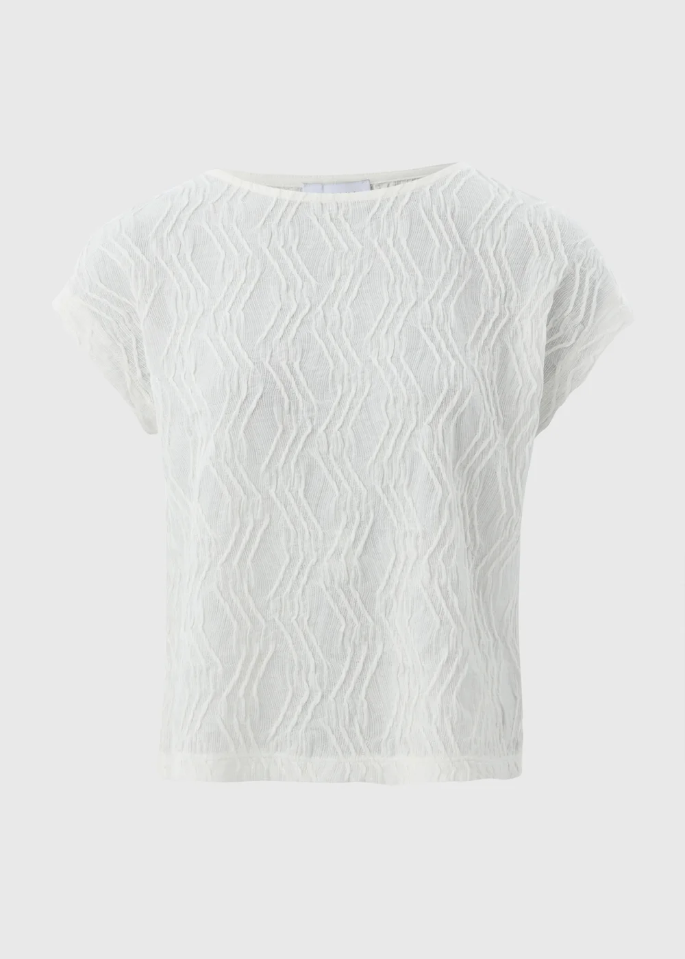 Cream Wavy Textured Crew Neck T-Shirt - 8 Image 4