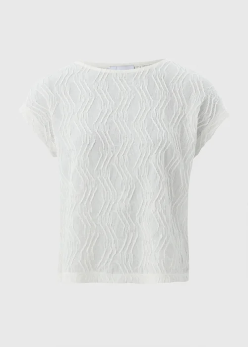 Cream Wavy Textured Crew Neck T-Shirt - 8 Image 4