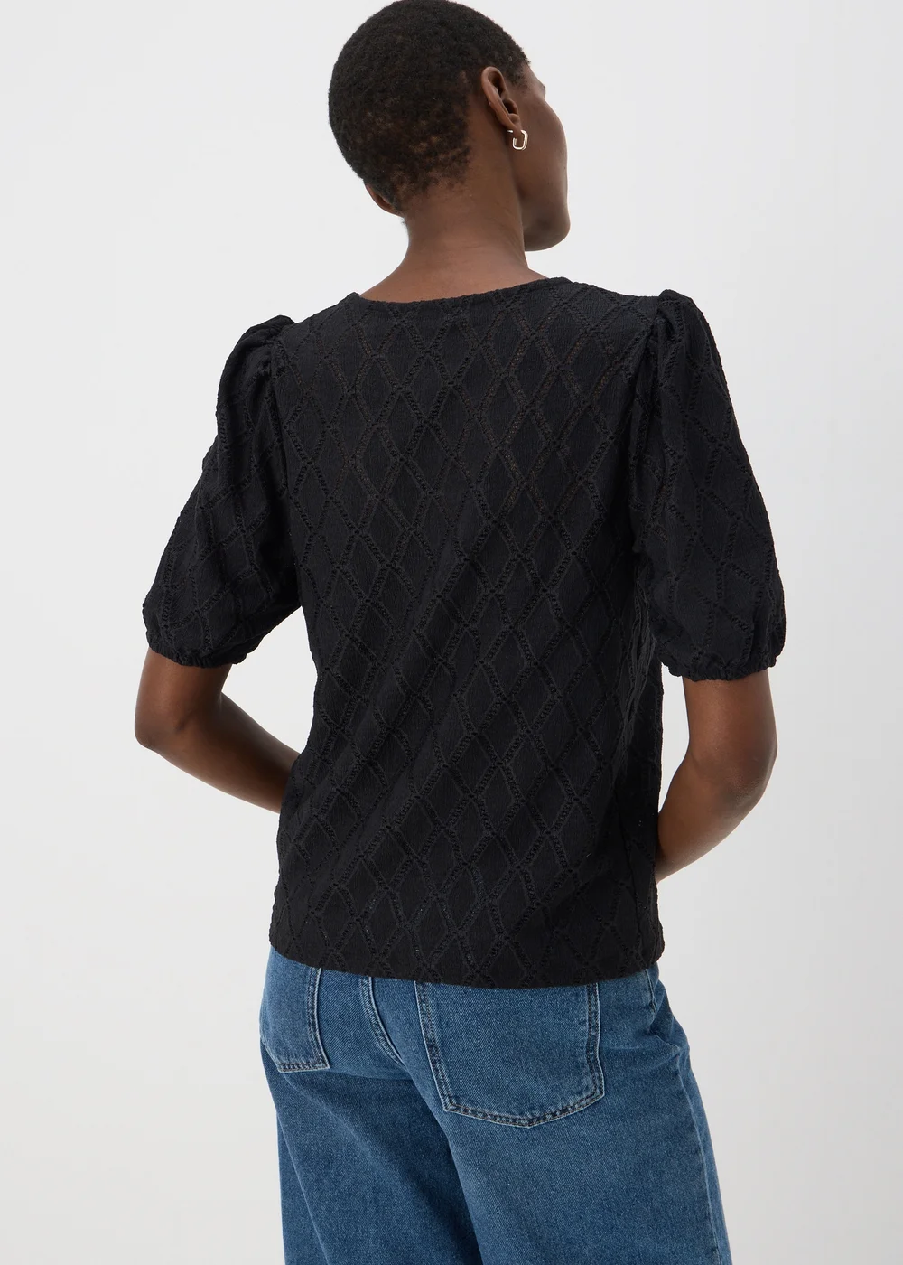 Black Textured Puff Sleeve Top - 8 Image 2