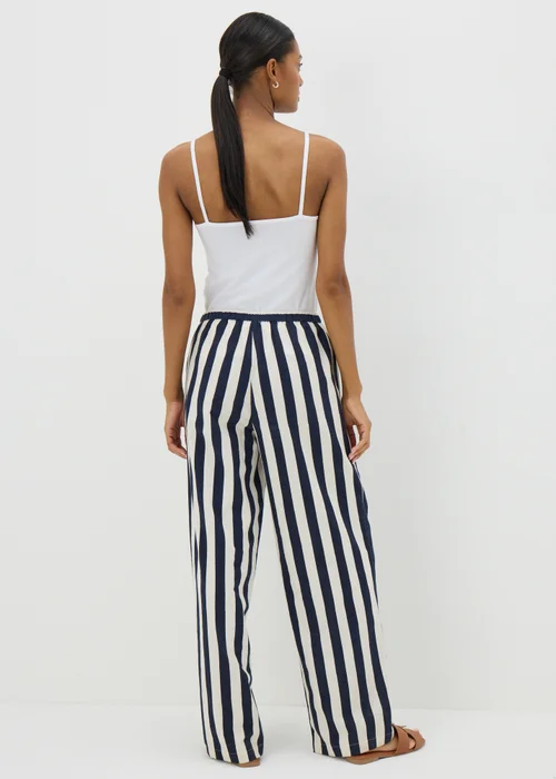 Petite Navy Stripe Wide Leg Co-Ord Trousers - Size 6 Image 1