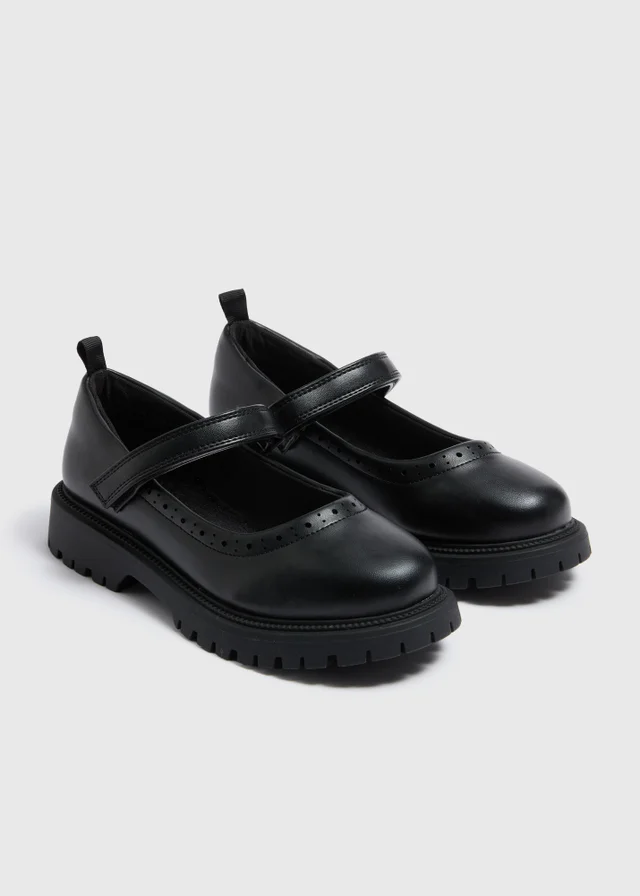 Girls Black Chunky Sole School Shoes (Younger 10-Older 6)