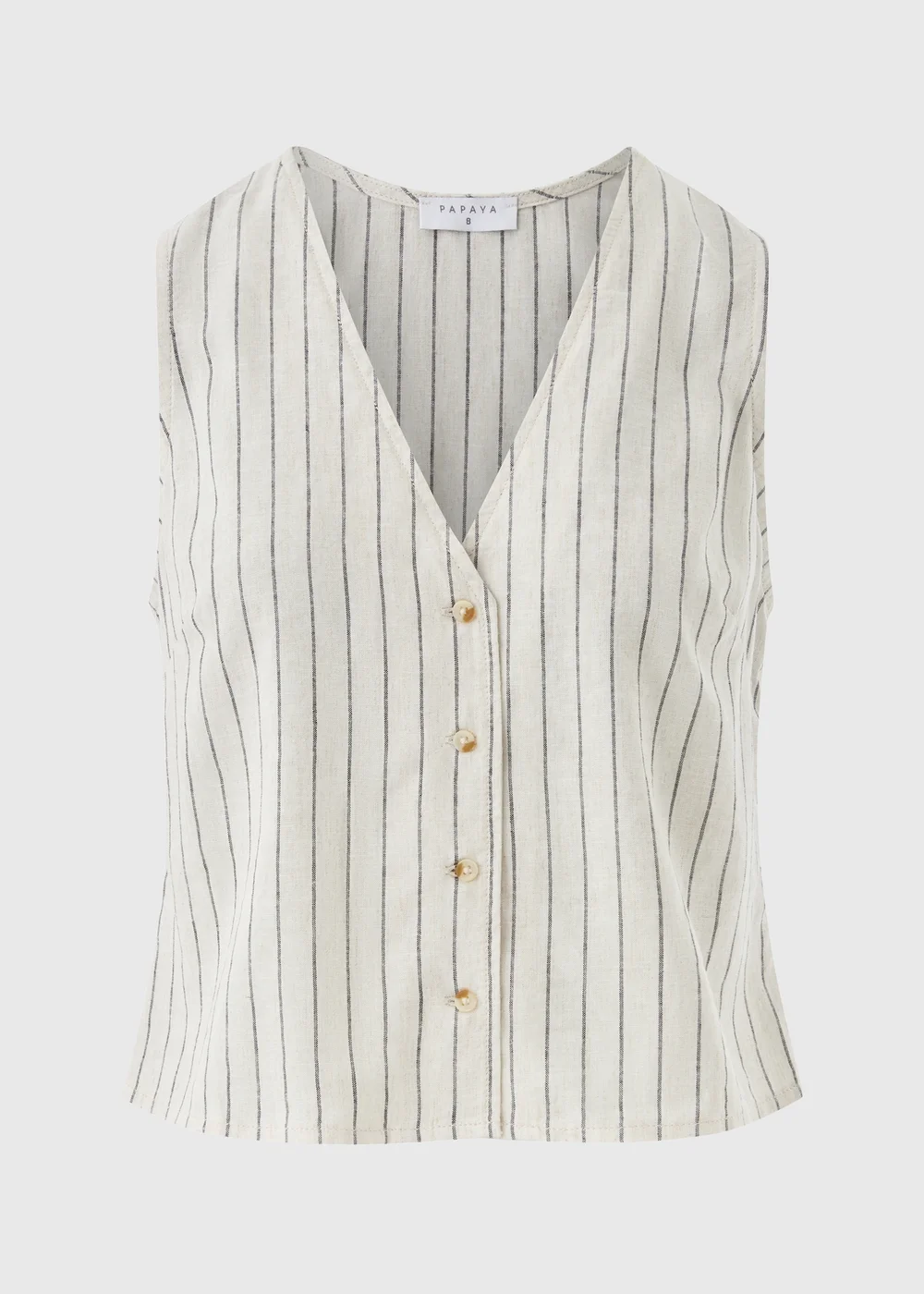 Stone Linen Blend Stripe Waistcoat - 8 Image 4