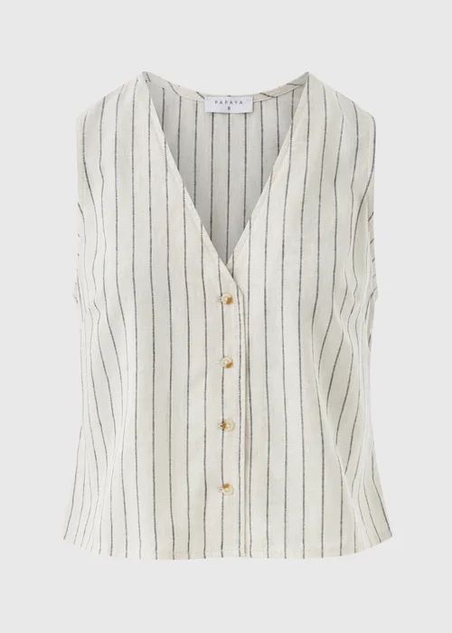 Stone Linen Blend Stripe Waistcoat - 8 Image 4