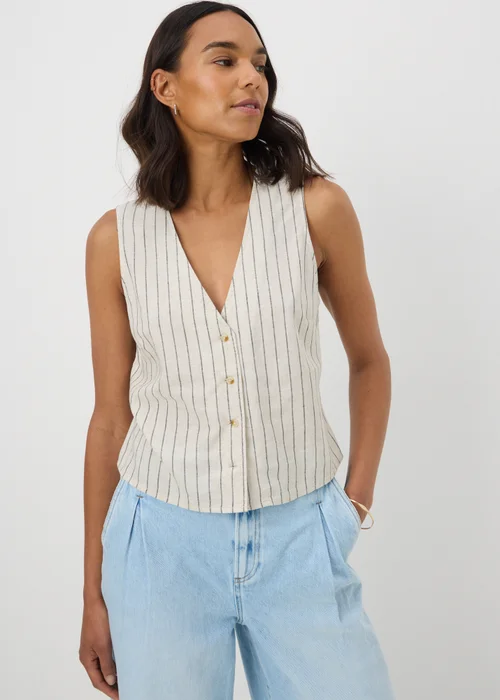 Stone Linen Blend Stripe Waistcoat - 8 Image 1