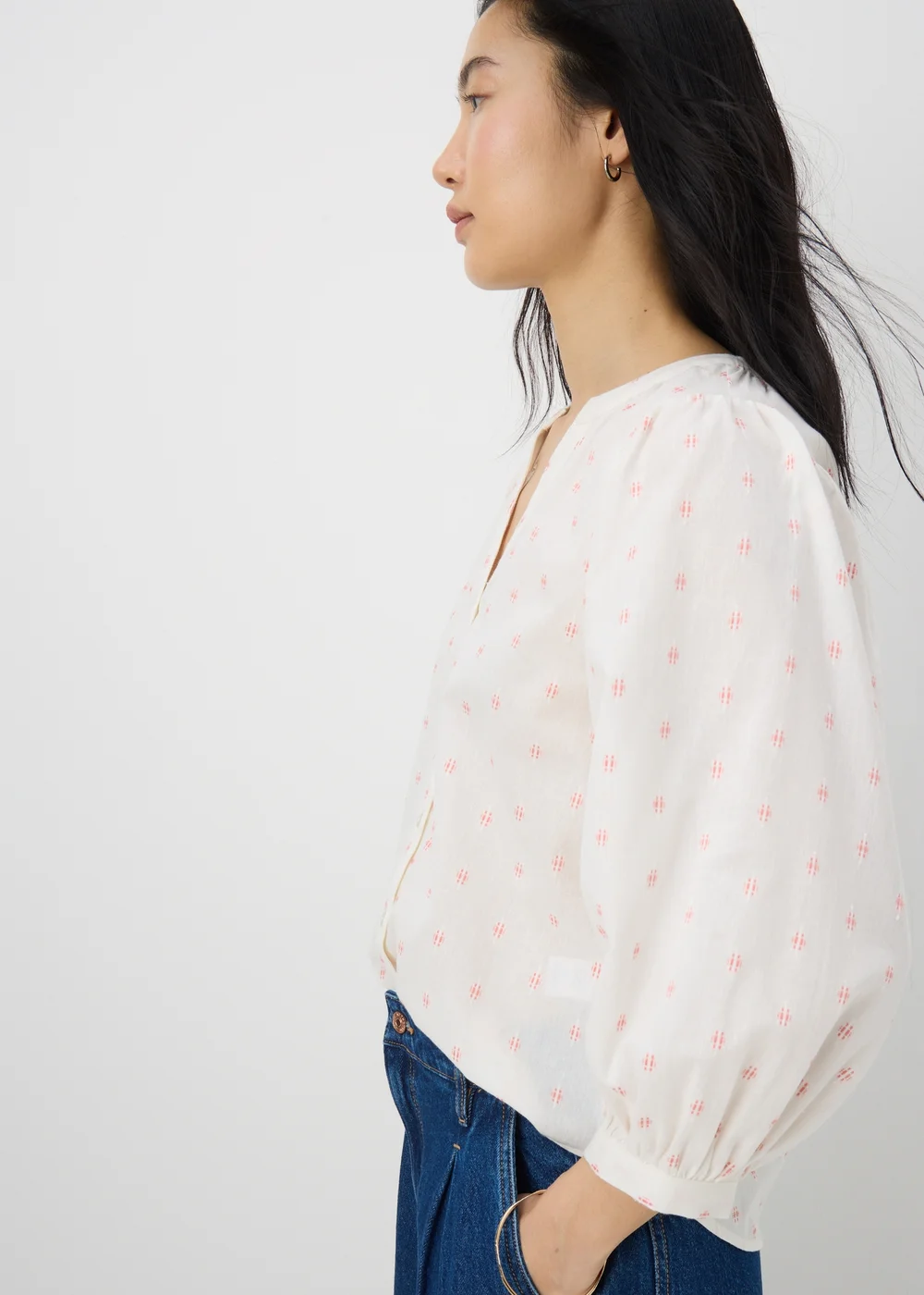 Cream Dobby Embellished Blouse - 8 Image 2