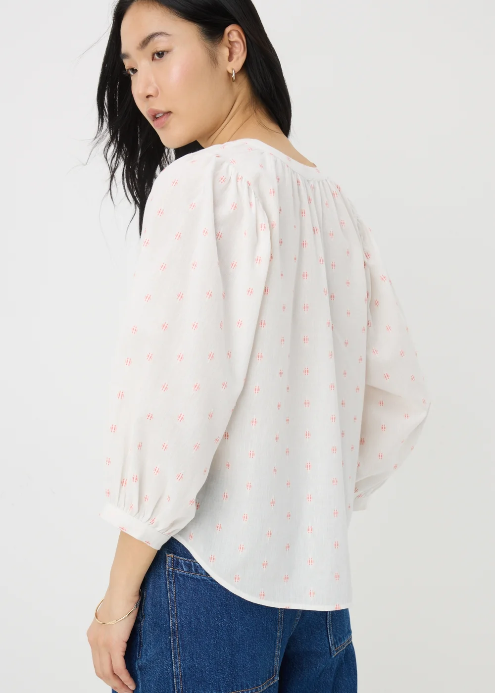 Cream Dobby Embellished Blouse - 8 Image 3