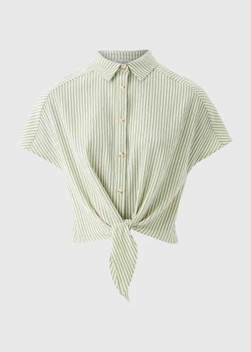 Green Co Ord Stripe Tie Front Shirt - 8 Image 3