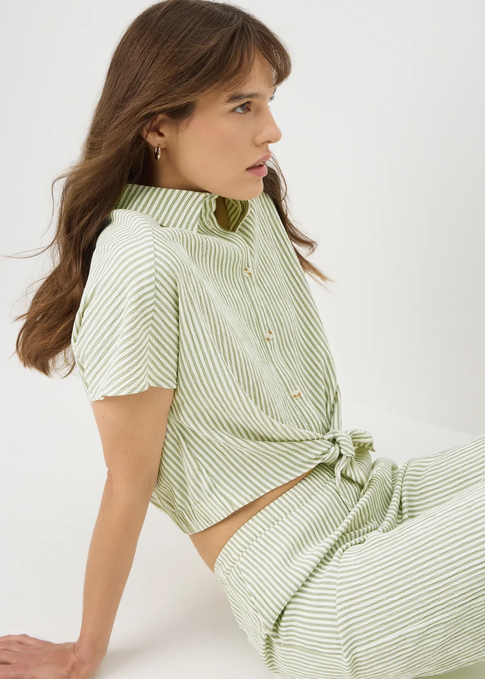 Green Co Ord Stripe Tie Front Shirt - 8 Image 1