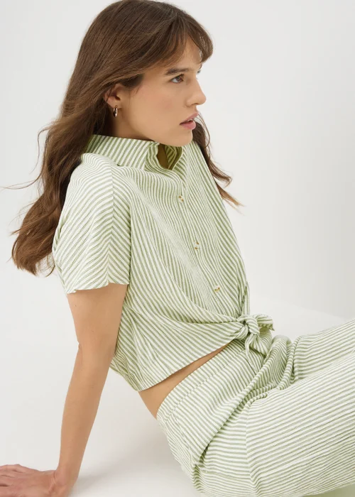 Green Co Ord Stripe Tie Front Shirt - 8 Image 1