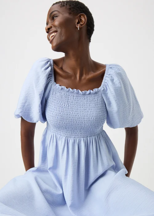 light blue dress with puff sleeves A-Line Tulle Lace Short Prom Dress, Blue Homecoming US 4 / Blue Do Not Bleach HOLIDAY Puff Sleeve Linen Midi