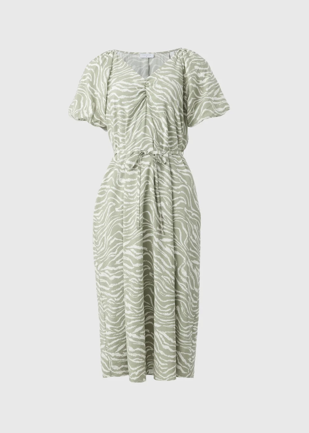 Sage Green Zebra Tie Waist Midi Dress - Size 8 | Matalan Sage Green Zebra Tie Waist Midi Dress - Size 8 | Matalan