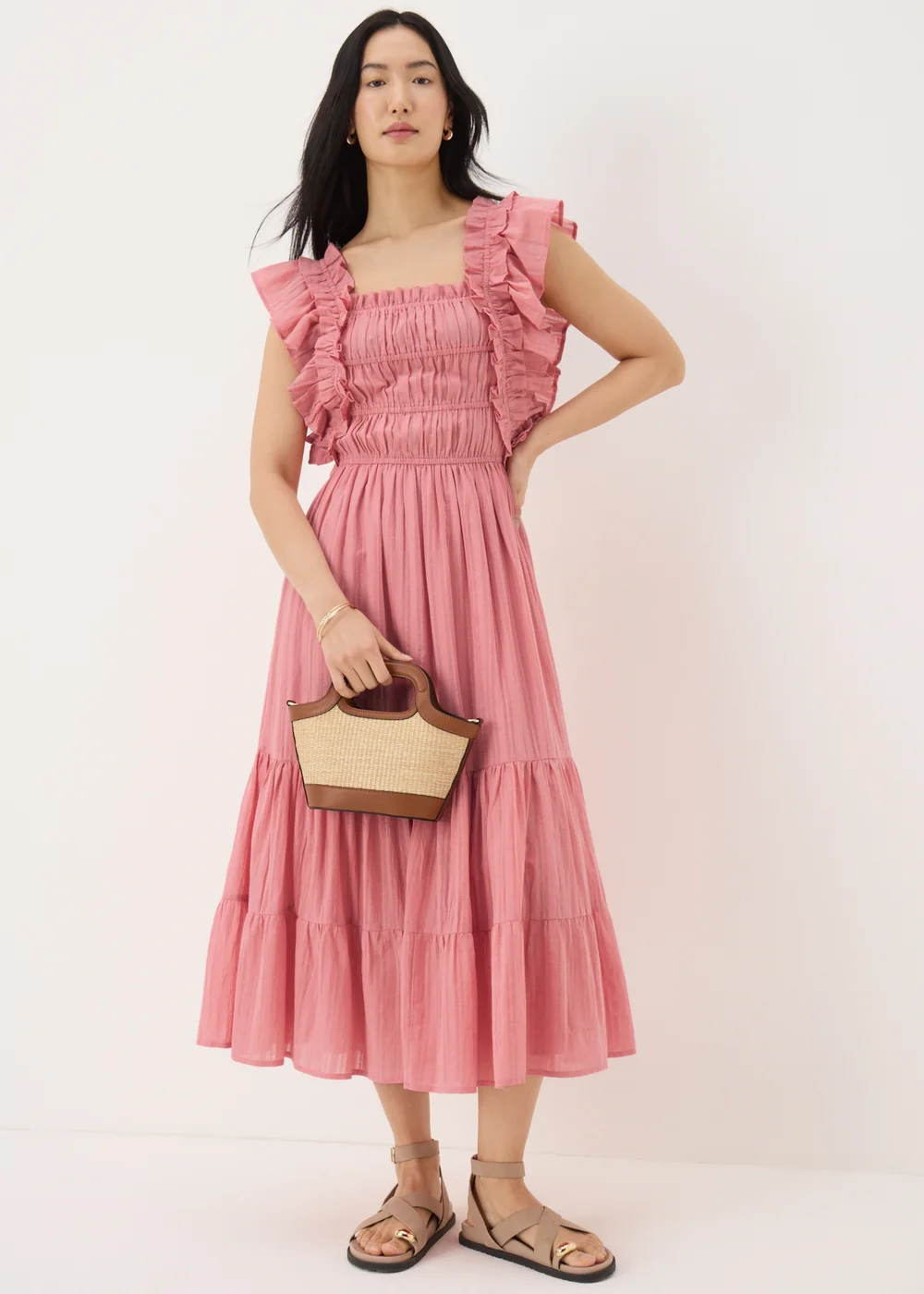 Pink Frill Midi Dress - 8 Image 1