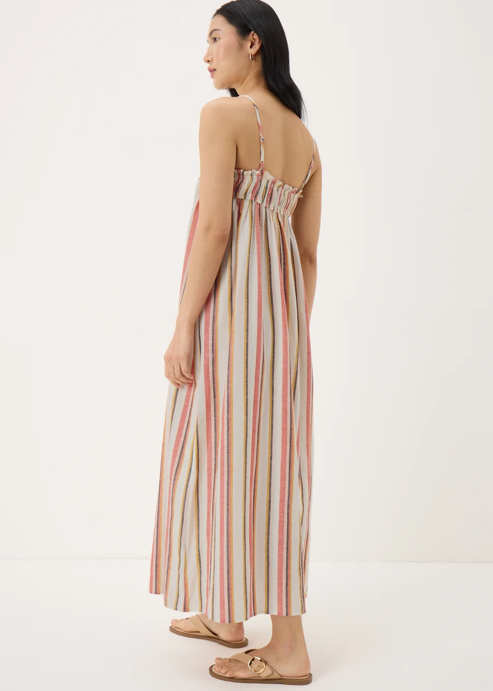 Stone Linen Blend Stripe Trapeze Cami Maxi Dress - 8 Image 2