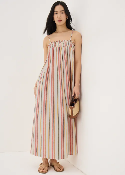 Stone Linen Blend Stripe Trapeze Cami Maxi Dress - 8 Image 1